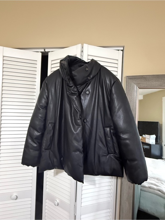 Mango Jackets & Blazers - Mango Black Faux Leather Puffer Jacket